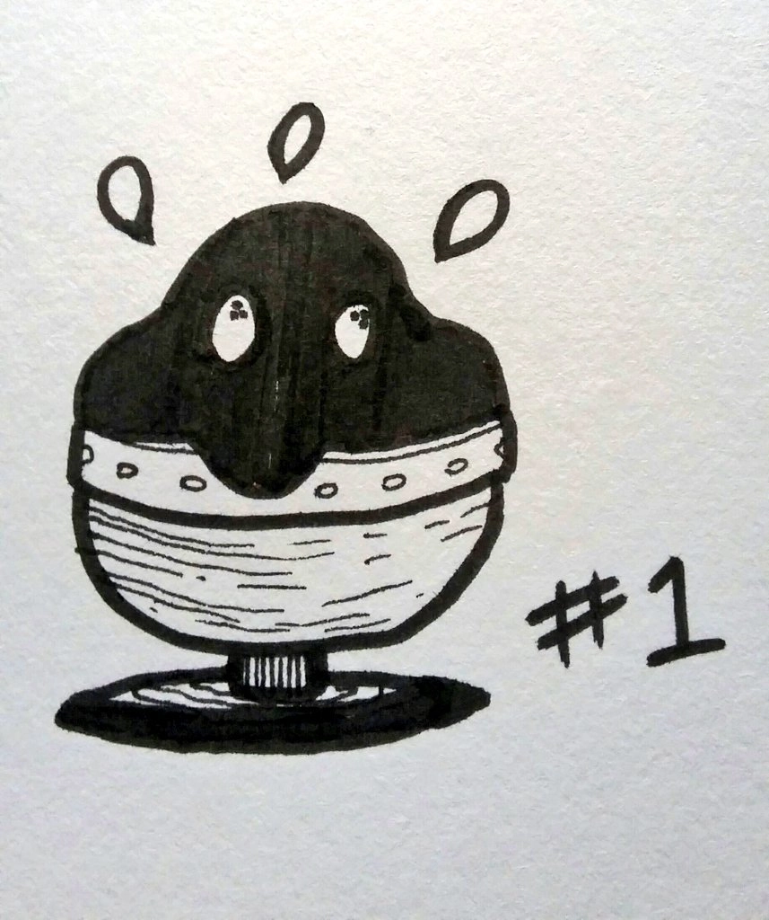 drawing of a little blob creature in a bowl like ice cream