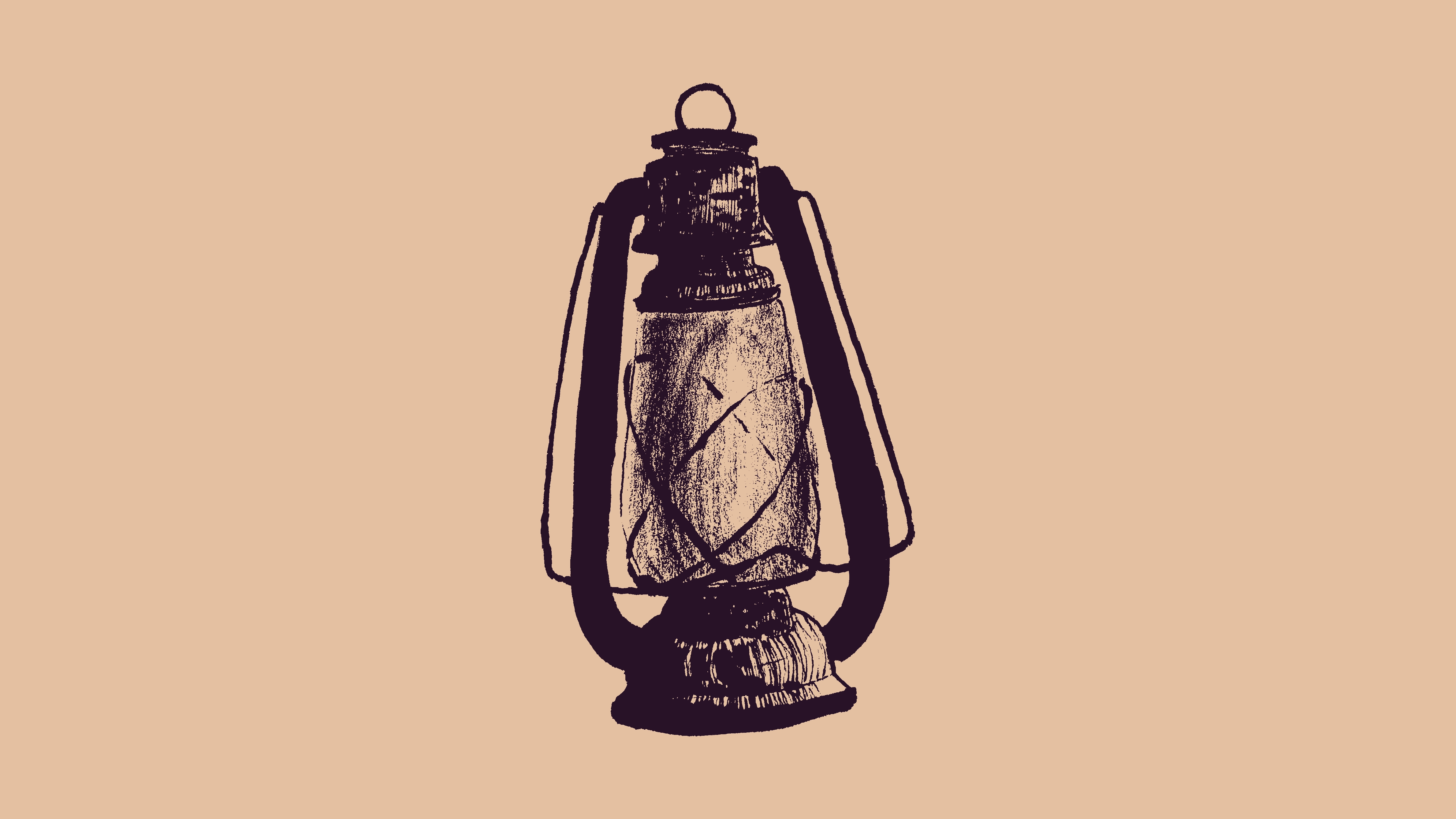 a sketch with a rough inkwash of an old lantern