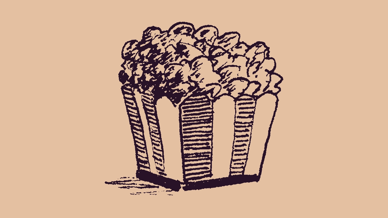 a sketch of kettle corn in a striped box