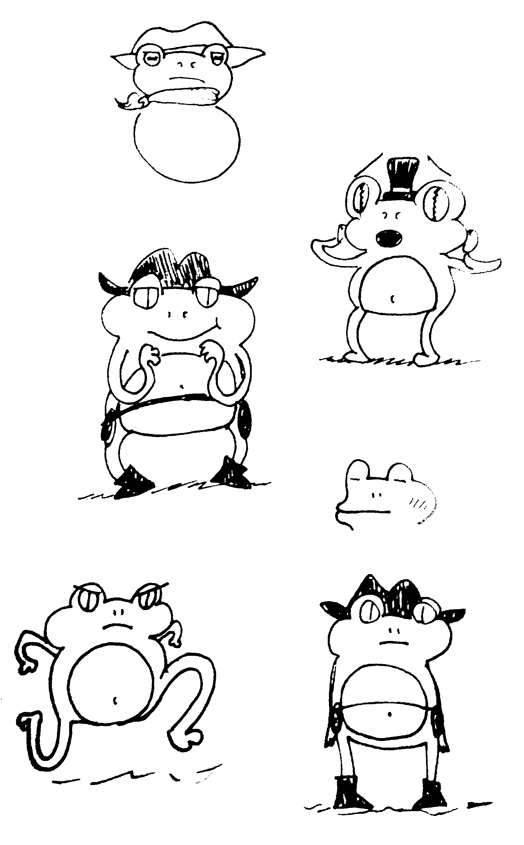 drawings of various cartoon toad characters