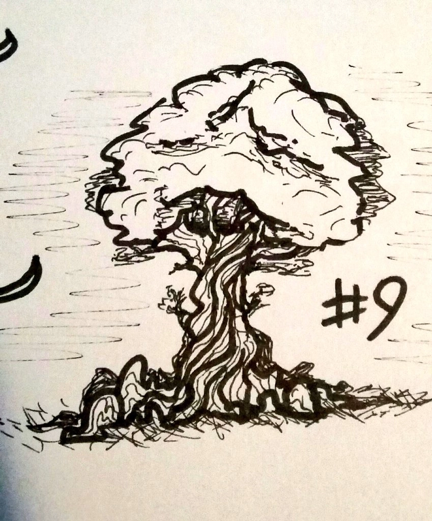 drawing of a gnarled tree