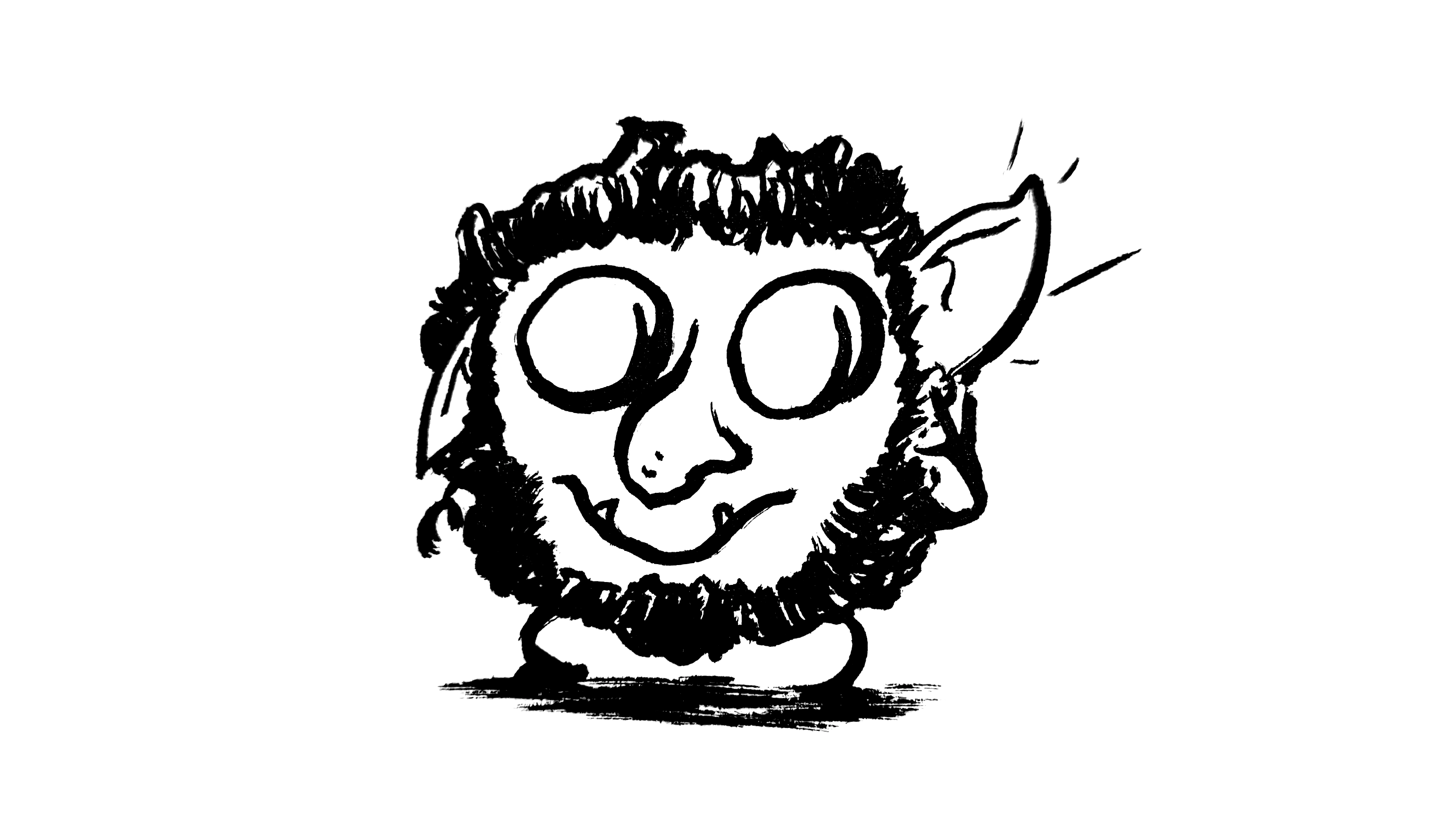 drawing of a furry goblin with an ear perked up