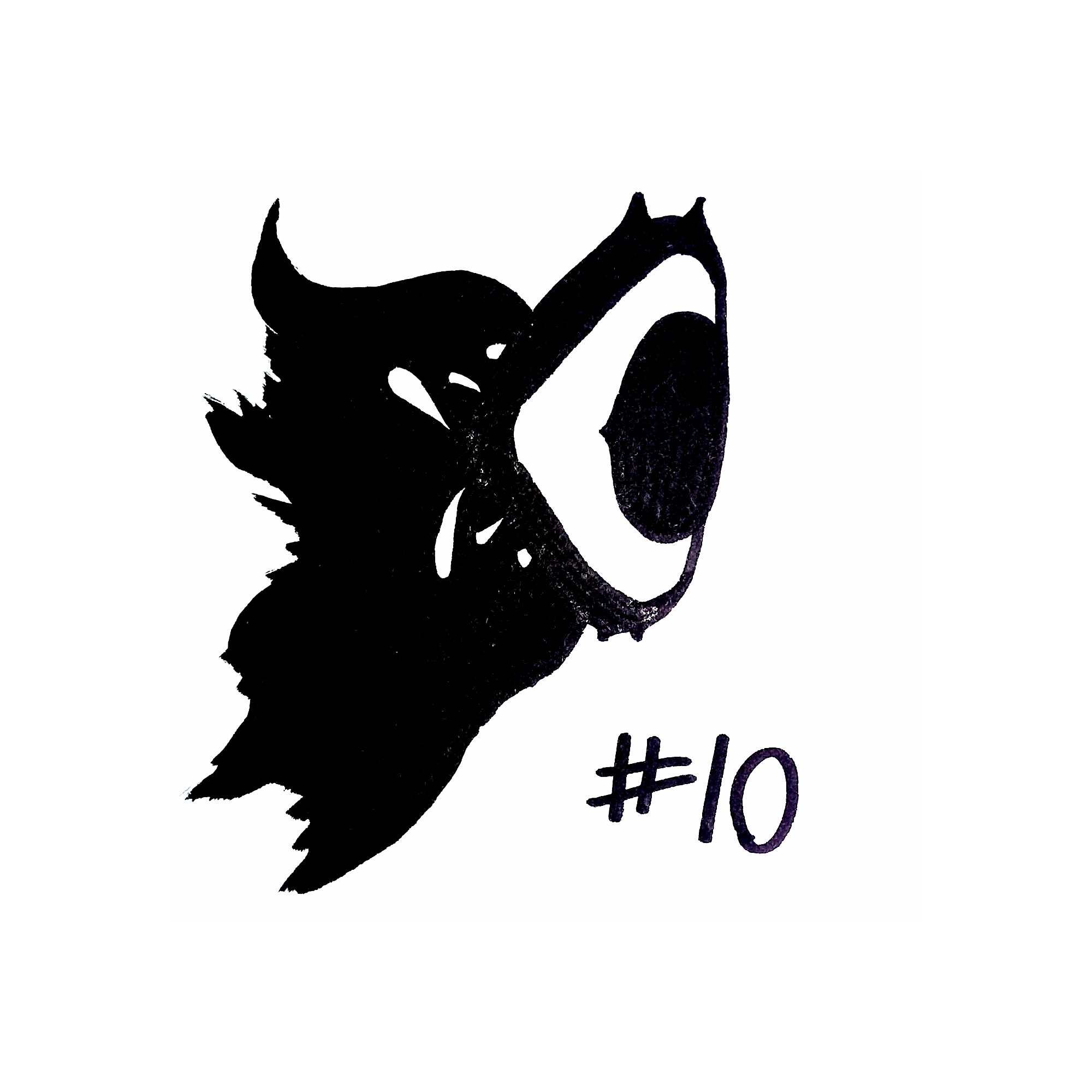 drawing of a large eye with a spiky cape flowing behind it