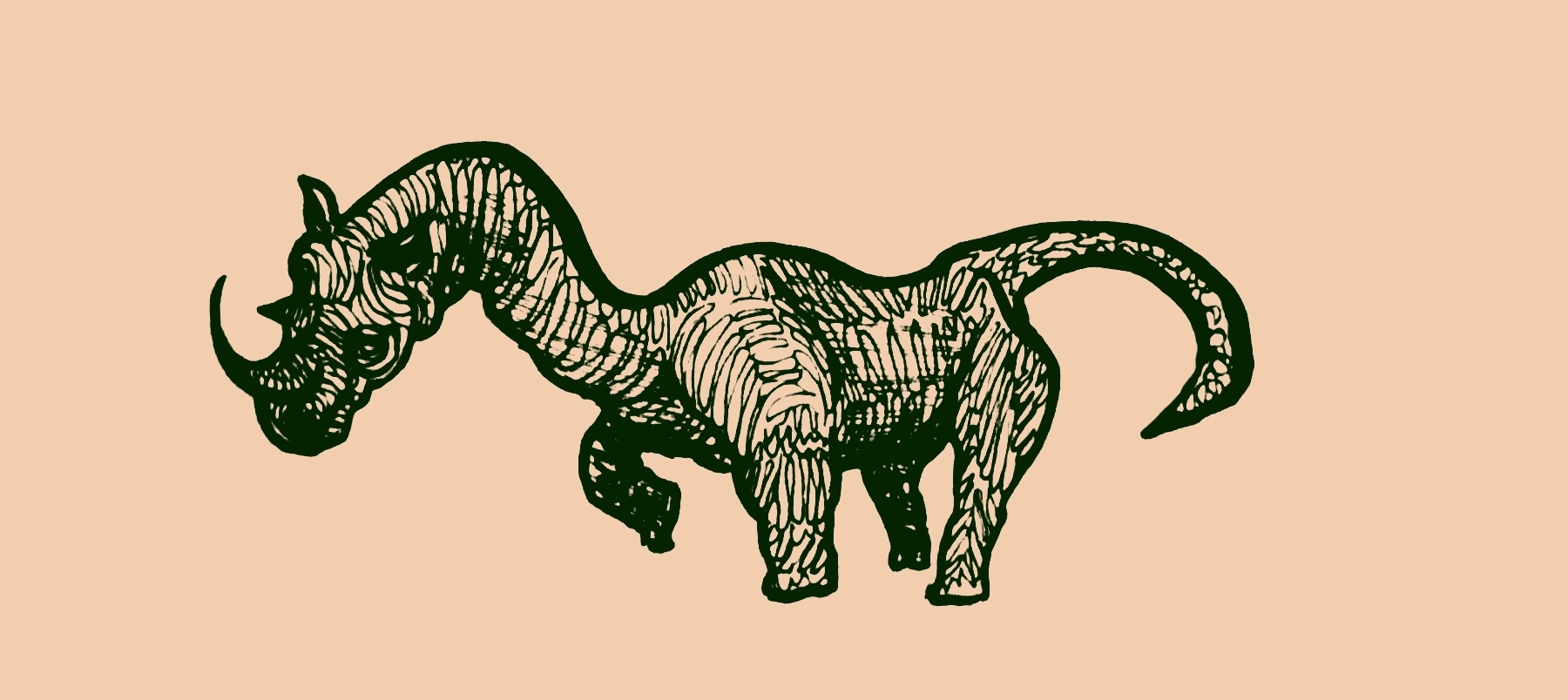 Drawing of a sauropod with a rhino head