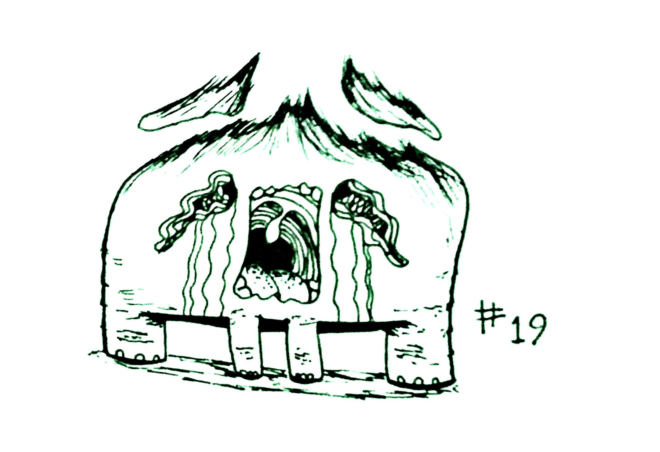 drawing of a small creature screaming and crying