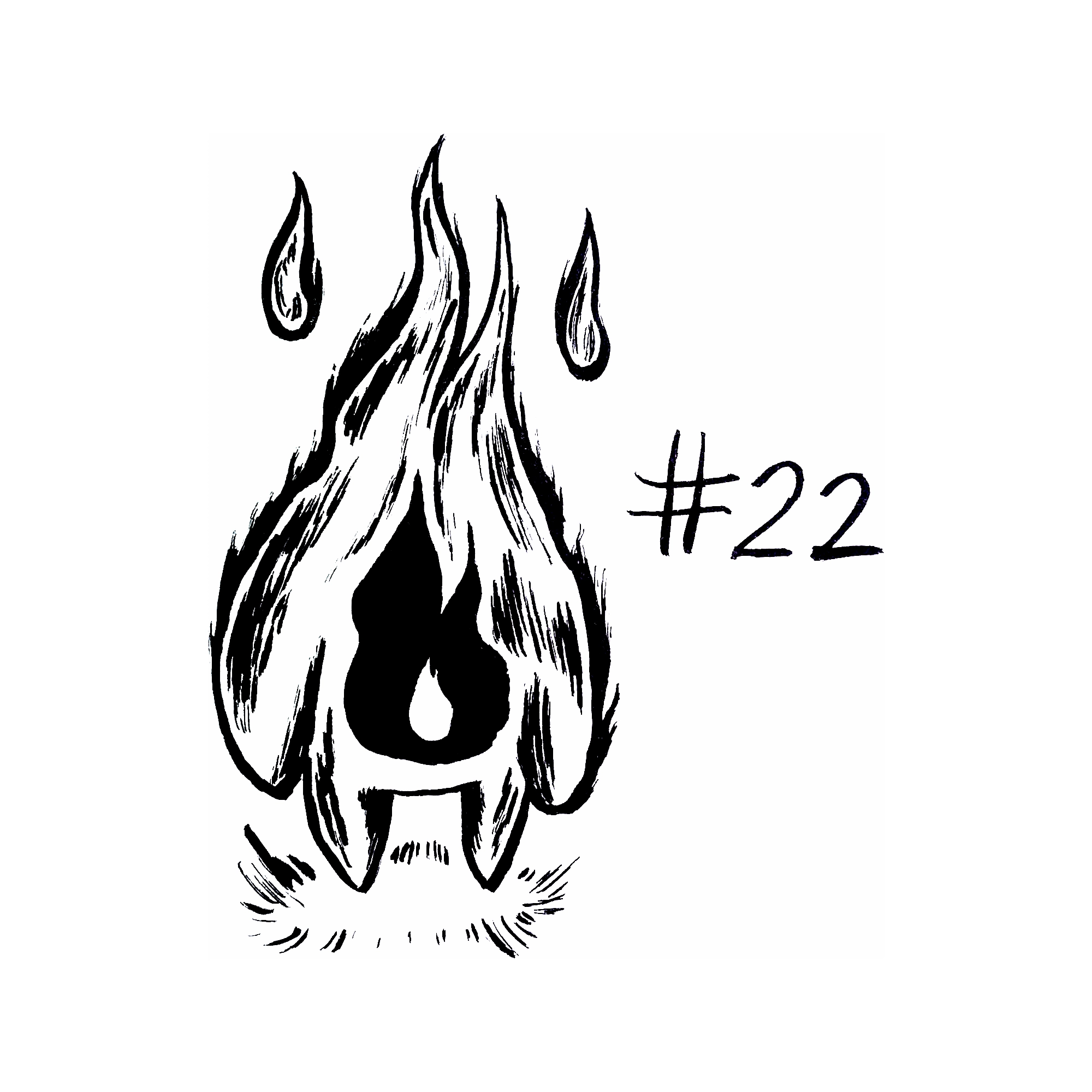 drawing of a cartoon character made of flames