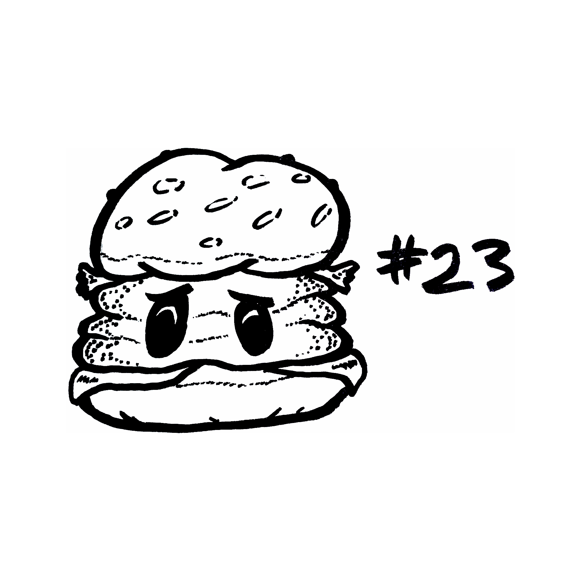 drawing of a cartoon burger with eyes