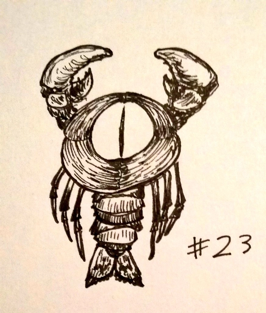 drawing of a lobster-like creature with a single large eye