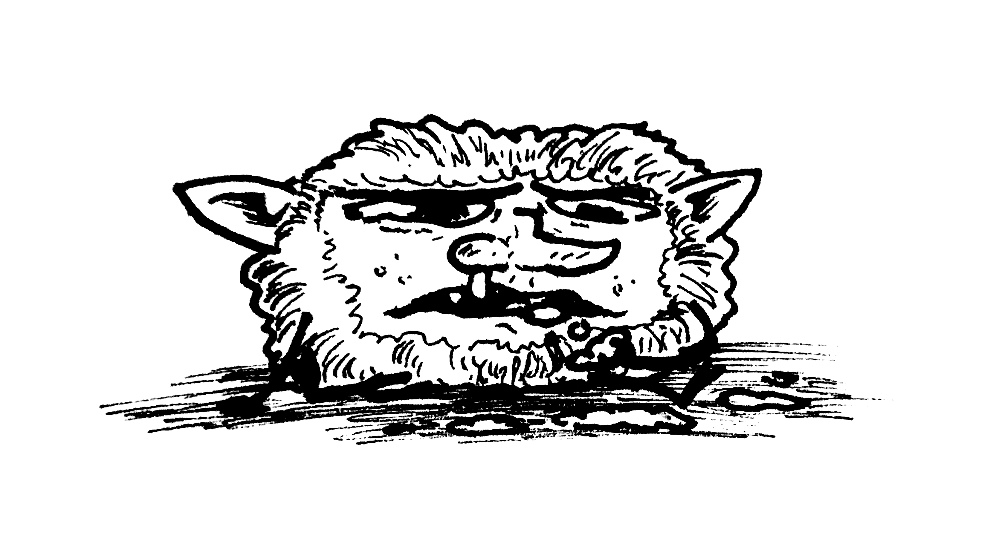 drawing of a furry goblin eating a clump of mush with a dissatisfied look