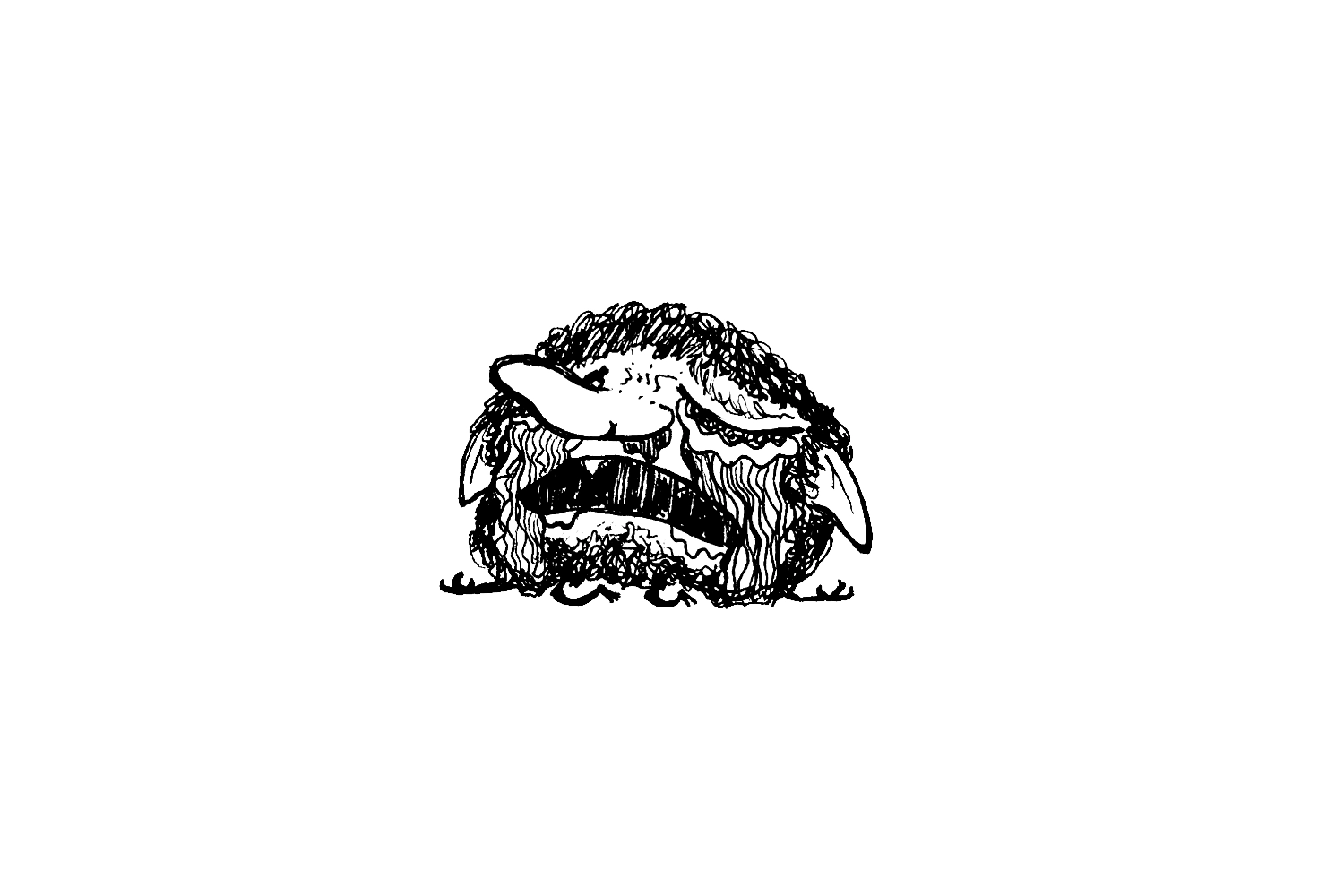 drawing of a little furry goblin collapsed on its knees and sobbing