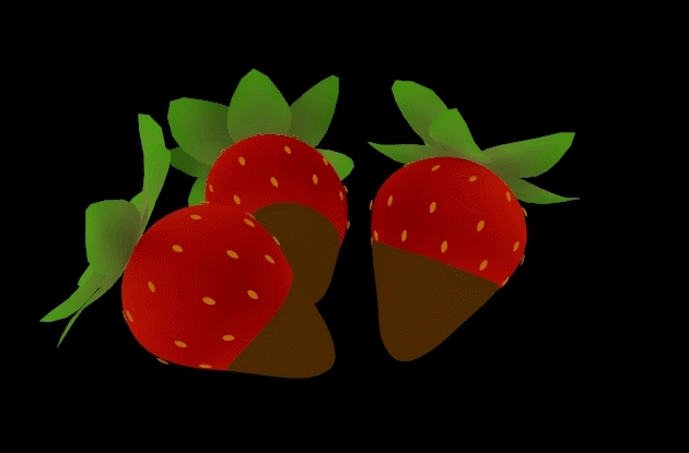 simple 3D model of three chocolate-dipped strawberries